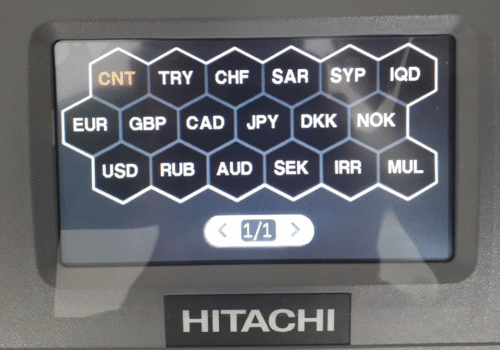 Hitachi İH-110 Para Sayma Makinesi – Otomatik Banknot Tanıma ve Sahte Para Tespit Para Birimi Menü